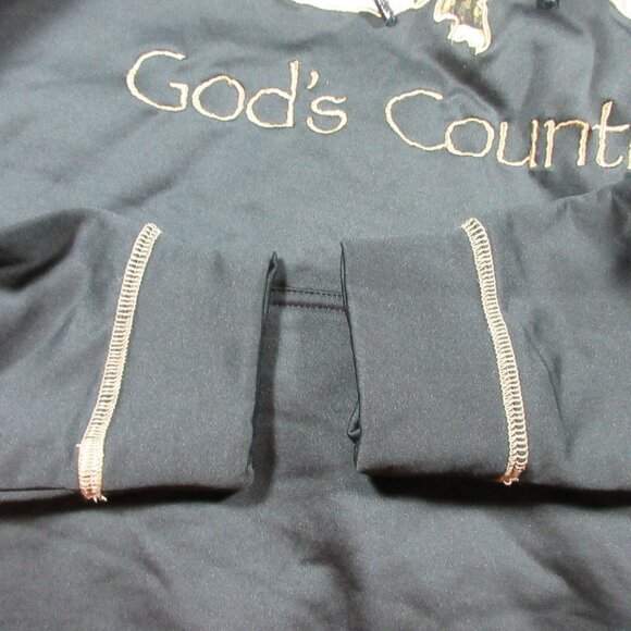 Legendary mens black w camo trim sewn Gods Country lined fishing hoodie L EUC - Picture 6 of 9